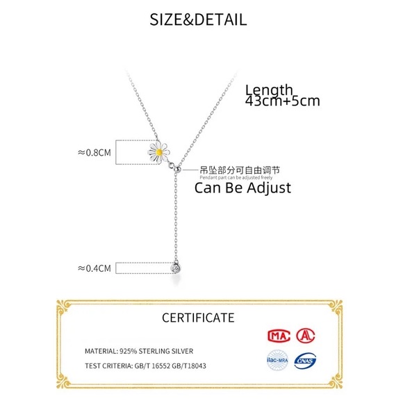 Flower Daisy sterling silver necklace adjustable design floral jewelry - Picture 8 of 9